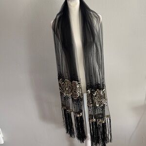 Antique Elegant Black and Gold Embellished Scarf